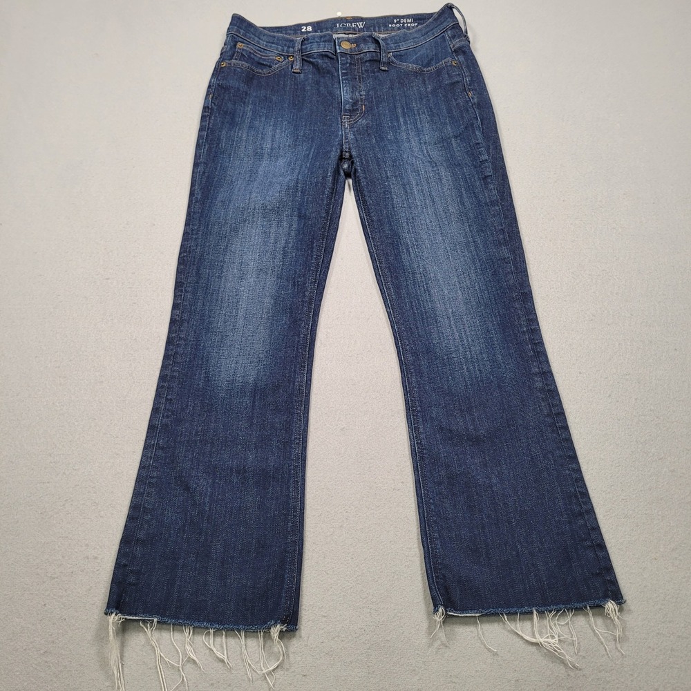 J Crew 9 Demi Boot Crop Jeans Dark Wash Raw Hem Size 28